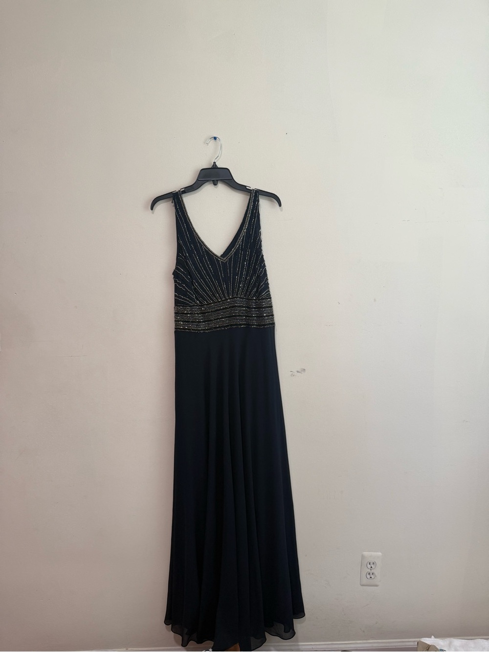 J Kara Navy Beaded V-Neck Maxi Dress